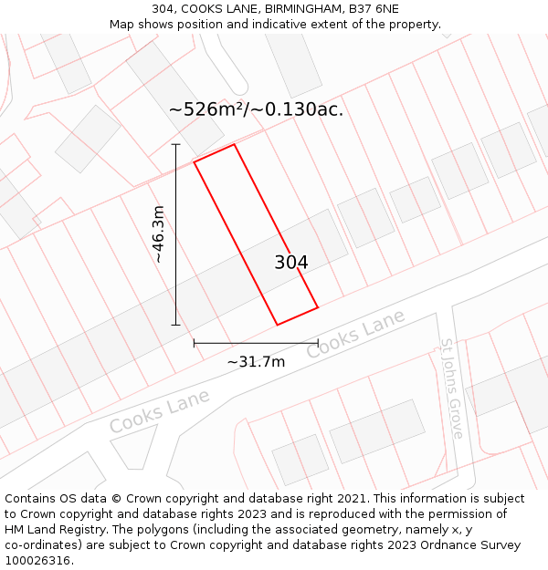 304, COOKS LANE, BIRMINGHAM, B37 6NE: Plot and title map