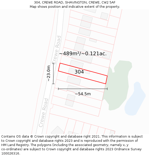 304, CREWE ROAD, SHAVINGTON, CREWE, CW2 5AF: Plot and title map