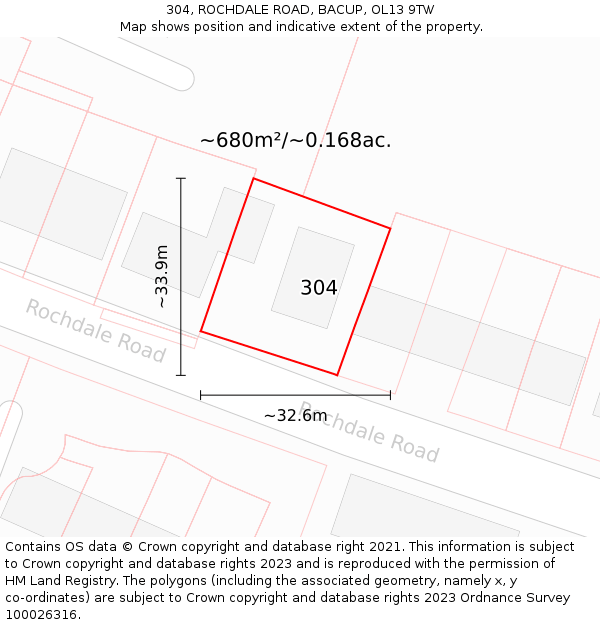 304, ROCHDALE ROAD, BACUP, OL13 9TW: Plot and title map