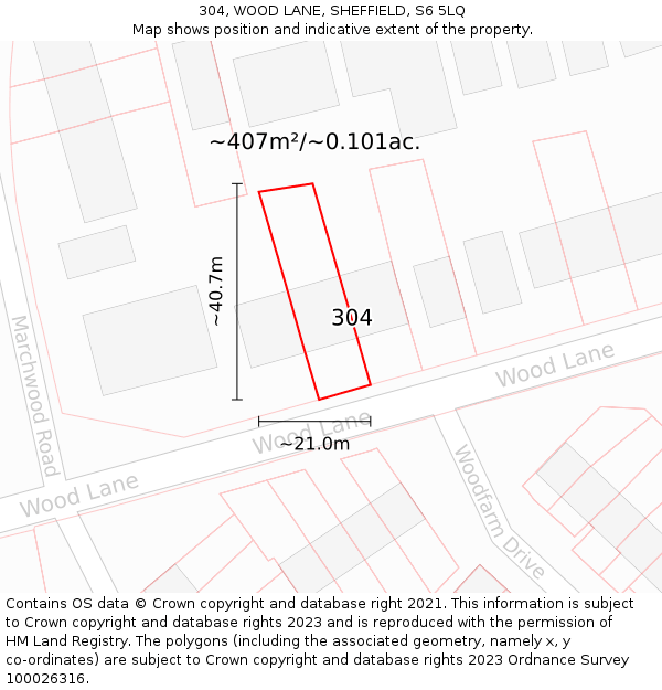 304, WOOD LANE, SHEFFIELD, S6 5LQ: Plot and title map