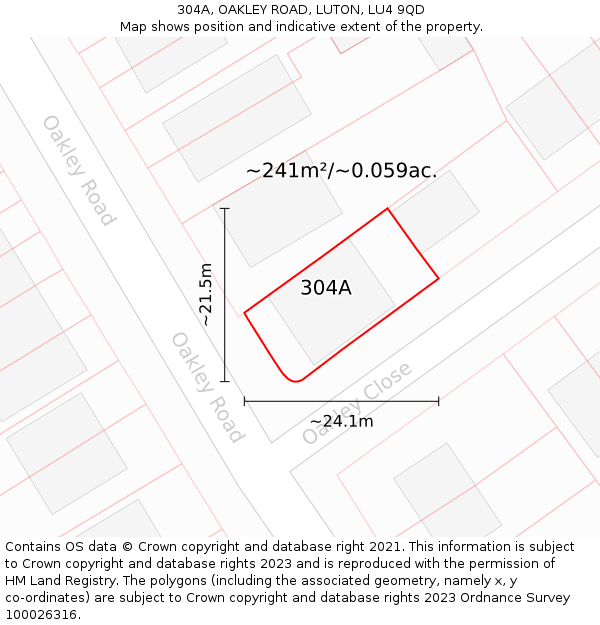 304A, OAKLEY ROAD, LUTON, LU4 9QD: Plot and title map