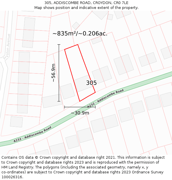305, ADDISCOMBE ROAD, CROYDON, CR0 7LE: Plot and title map