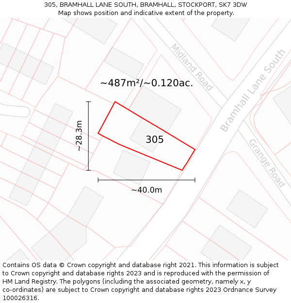 305, BRAMHALL LANE SOUTH, BRAMHALL, STOCKPORT, SK7 3DW: Plot and title map