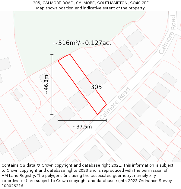 305, CALMORE ROAD, CALMORE, SOUTHAMPTON, SO40 2RF: Plot and title map