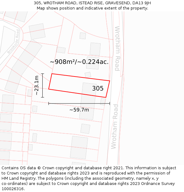 305, WROTHAM ROAD, ISTEAD RISE, GRAVESEND, DA13 9JH: Plot and title map