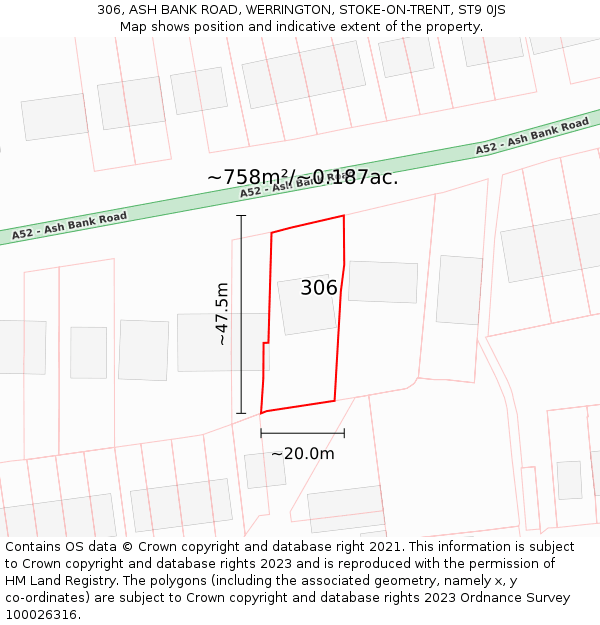 306, ASH BANK ROAD, WERRINGTON, STOKE-ON-TRENT, ST9 0JS: Plot and title map