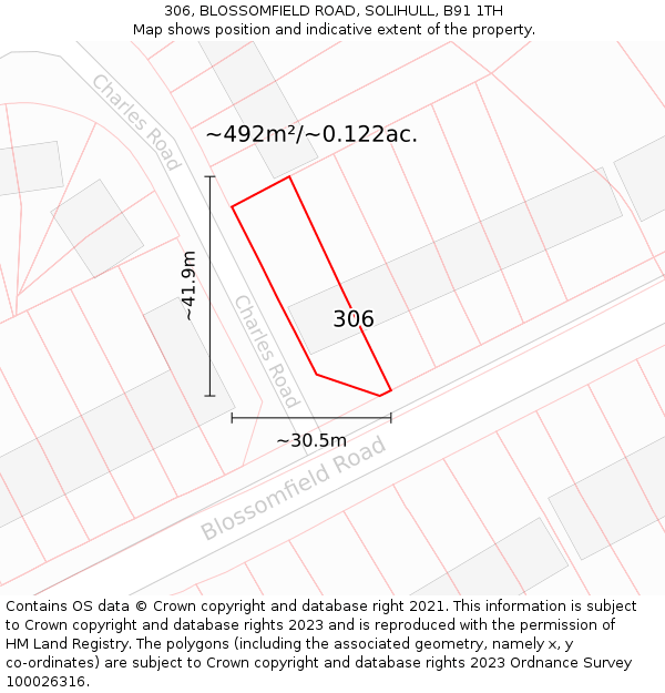 306, BLOSSOMFIELD ROAD, SOLIHULL, B91 1TH: Plot and title map