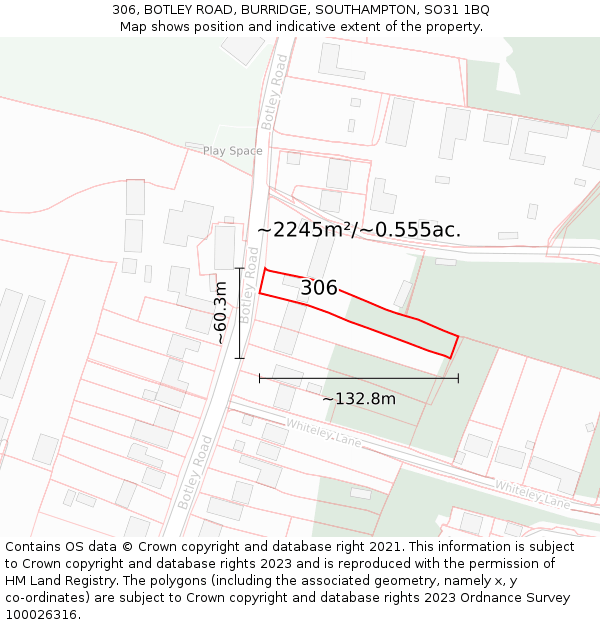 306, BOTLEY ROAD, BURRIDGE, SOUTHAMPTON, SO31 1BQ: Plot and title map