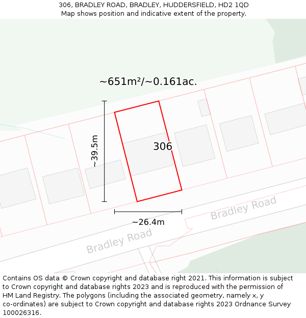 306, BRADLEY ROAD, BRADLEY, HUDDERSFIELD, HD2 1QD: Plot and title map