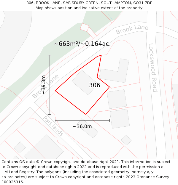 306, BROOK LANE, SARISBURY GREEN, SOUTHAMPTON, SO31 7DP: Plot and title map