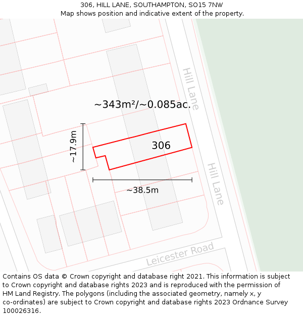 306, HILL LANE, SOUTHAMPTON, SO15 7NW: Plot and title map