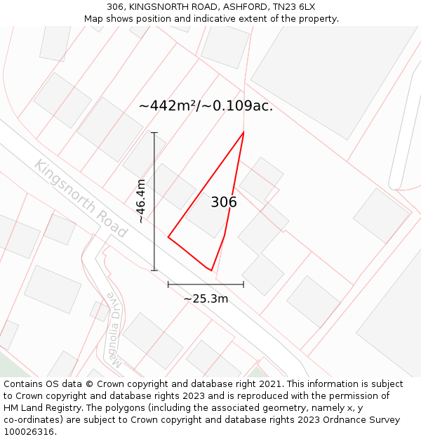 306, KINGSNORTH ROAD, ASHFORD, TN23 6LX: Plot and title map