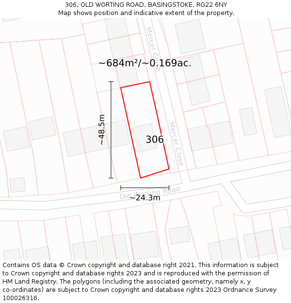 306, OLD WORTING ROAD, BASINGSTOKE, RG22 6NY: Plot and title map