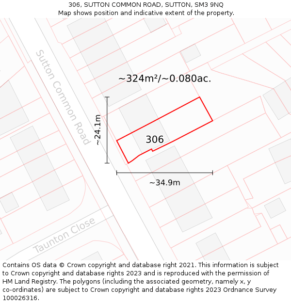 306, SUTTON COMMON ROAD, SUTTON, SM3 9NQ: Plot and title map