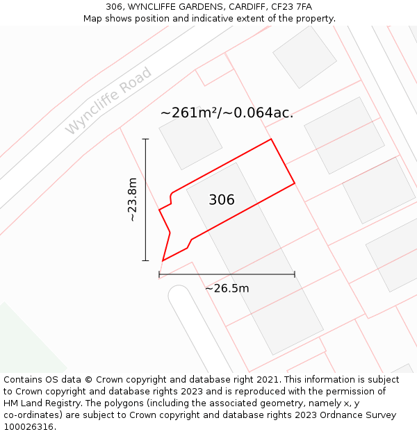 306, WYNCLIFFE GARDENS, CARDIFF, CF23 7FA: Plot and title map