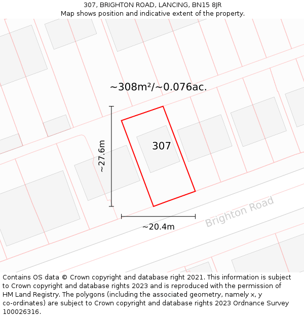 307, BRIGHTON ROAD, LANCING, BN15 8JR: Plot and title map