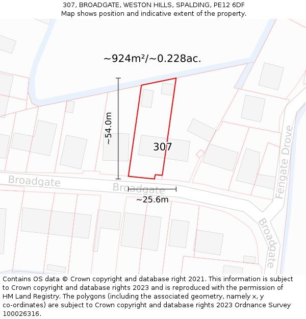 307, BROADGATE, WESTON HILLS, SPALDING, PE12 6DF: Plot and title map