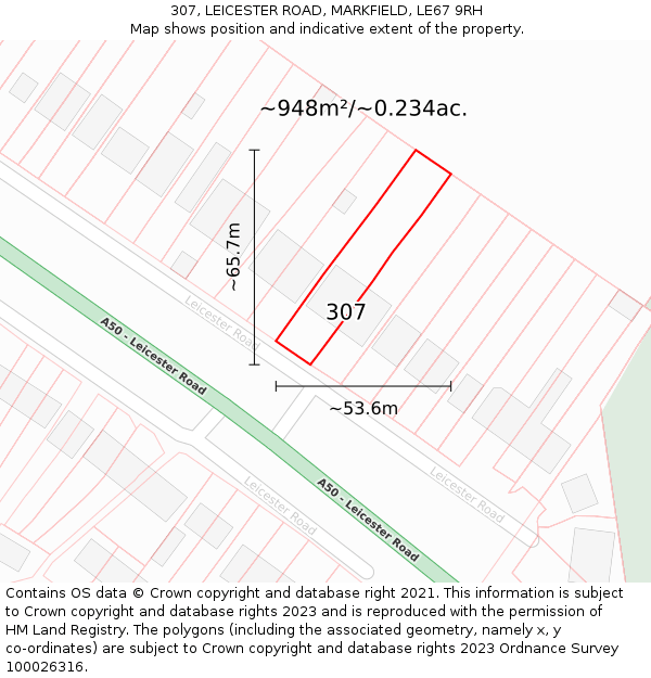 307, LEICESTER ROAD, MARKFIELD, LE67 9RH: Plot and title map