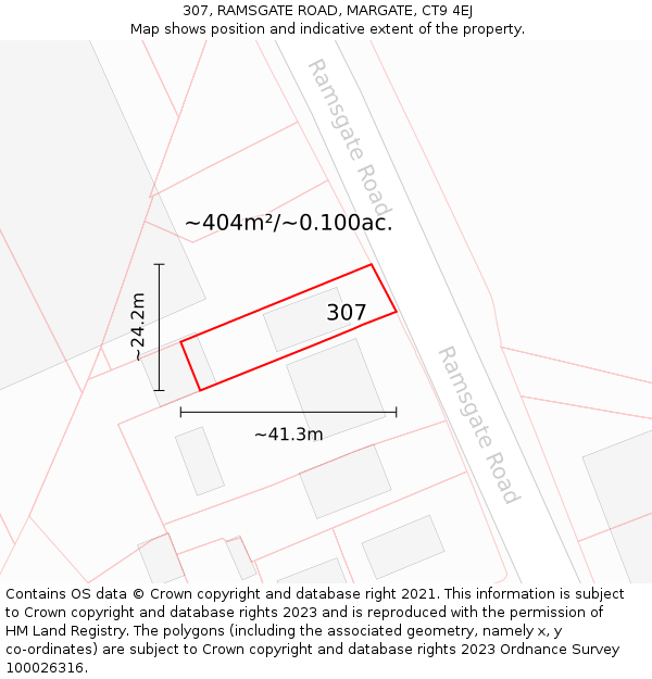 307, RAMSGATE ROAD, MARGATE, CT9 4EJ: Plot and title map