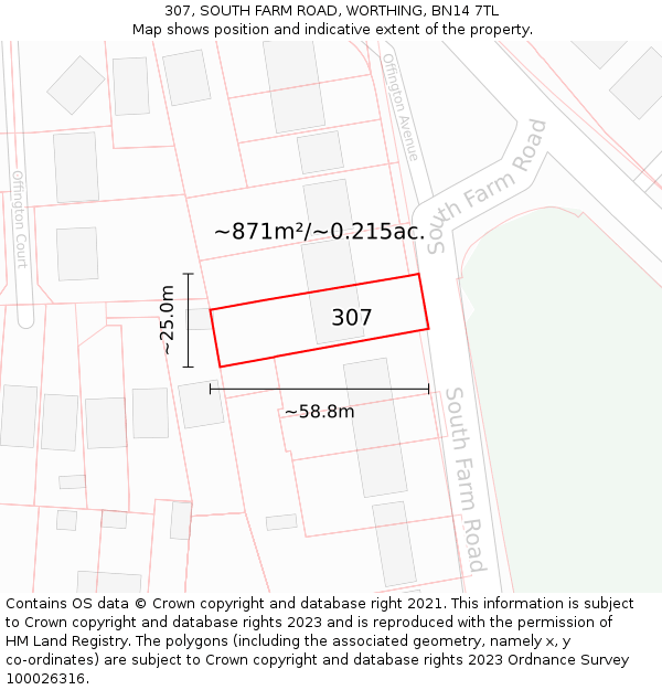 307, SOUTH FARM ROAD, WORTHING, BN14 7TL: Plot and title map