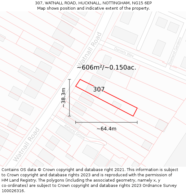 307, WATNALL ROAD, HUCKNALL, NOTTINGHAM, NG15 6EP: Plot and title map