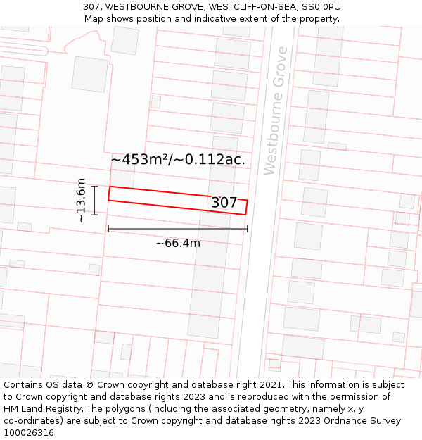307, WESTBOURNE GROVE, WESTCLIFF-ON-SEA, SS0 0PU: Plot and title map