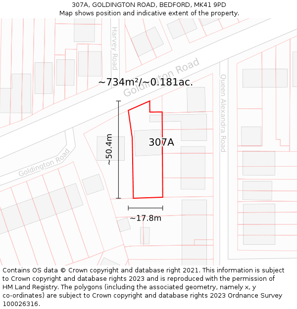 307A, GOLDINGTON ROAD, BEDFORD, MK41 9PD: Plot and title map