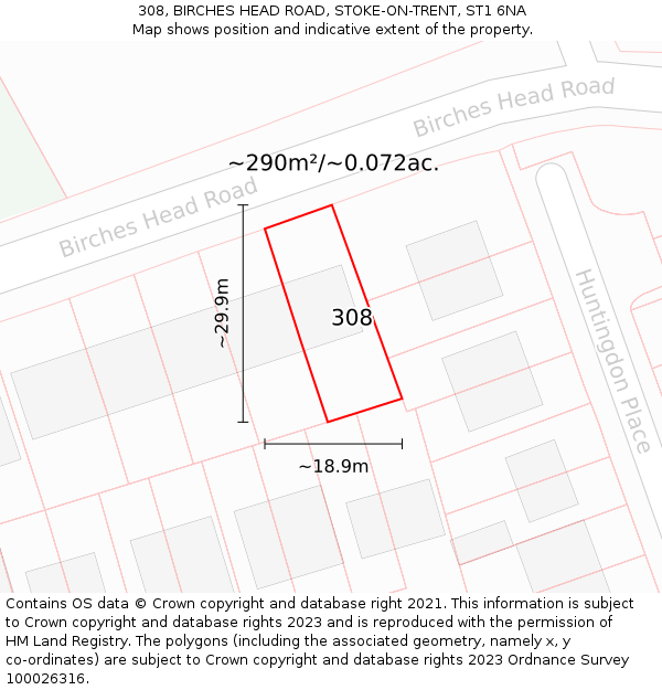 308, BIRCHES HEAD ROAD, STOKE-ON-TRENT, ST1 6NA: Plot and title map