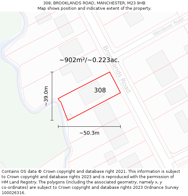 308, BROOKLANDS ROAD, MANCHESTER, M23 9HB: Plot and title map