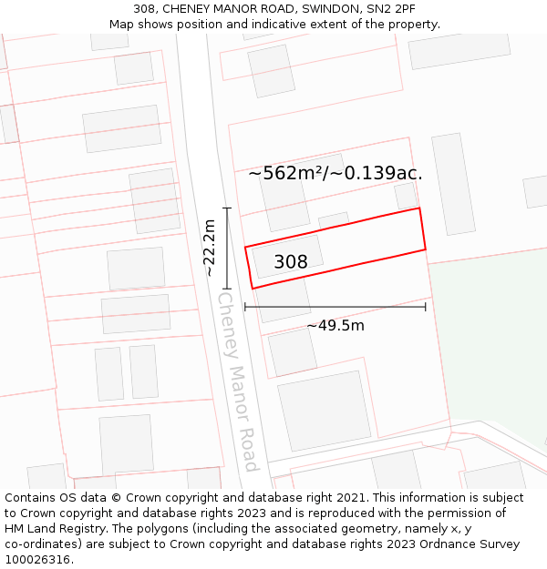 308, CHENEY MANOR ROAD, SWINDON, SN2 2PF: Plot and title map