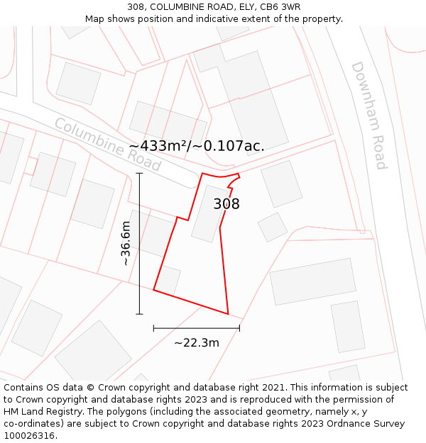 308, COLUMBINE ROAD, ELY, CB6 3WR: Plot and title map