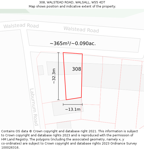 308, WALSTEAD ROAD, WALSALL, WS5 4DT: Plot and title map