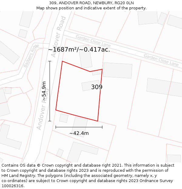 309, ANDOVER ROAD, NEWBURY, RG20 0LN: Plot and title map