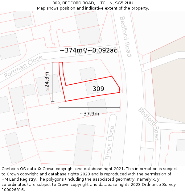 309, BEDFORD ROAD, HITCHIN, SG5 2UU: Plot and title map
