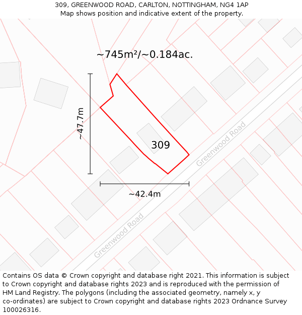 309, GREENWOOD ROAD, CARLTON, NOTTINGHAM, NG4 1AP: Plot and title map