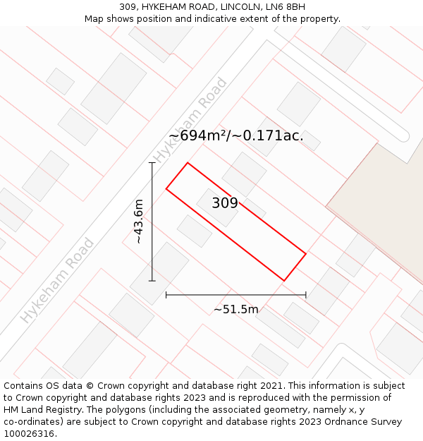 309, HYKEHAM ROAD, LINCOLN, LN6 8BH: Plot and title map