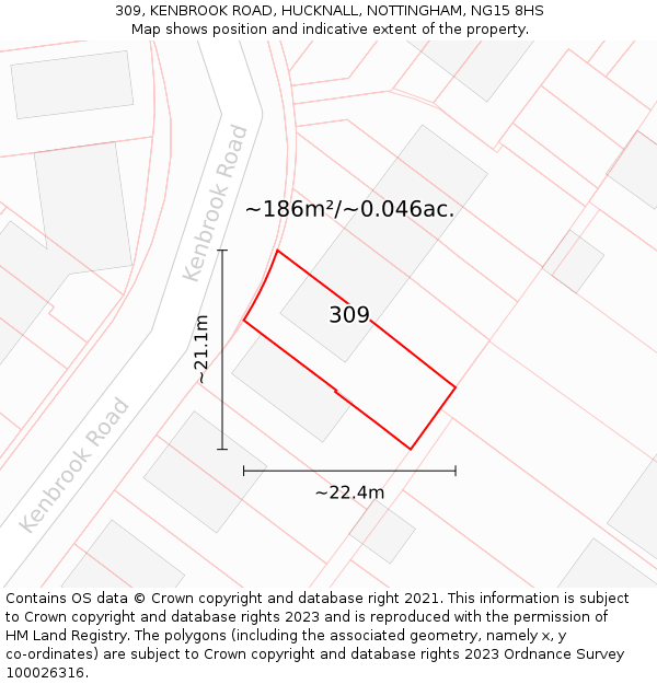 309, KENBROOK ROAD, HUCKNALL, NOTTINGHAM, NG15 8HS: Plot and title map