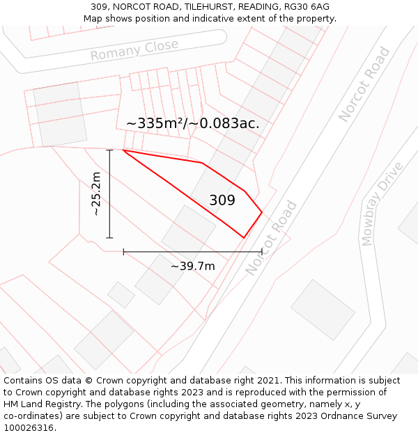 309, NORCOT ROAD, TILEHURST, READING, RG30 6AG: Plot and title map