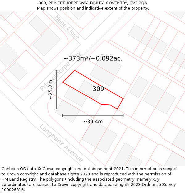 309, PRINCETHORPE WAY, BINLEY, COVENTRY, CV3 2QA: Plot and title map