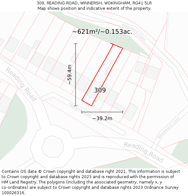 309, READING ROAD, WINNERSH, WOKINGHAM, RG41 5LR: Plot and title map