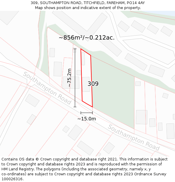 309, SOUTHAMPTON ROAD, TITCHFIELD, FAREHAM, PO14 4AY: Plot and title map