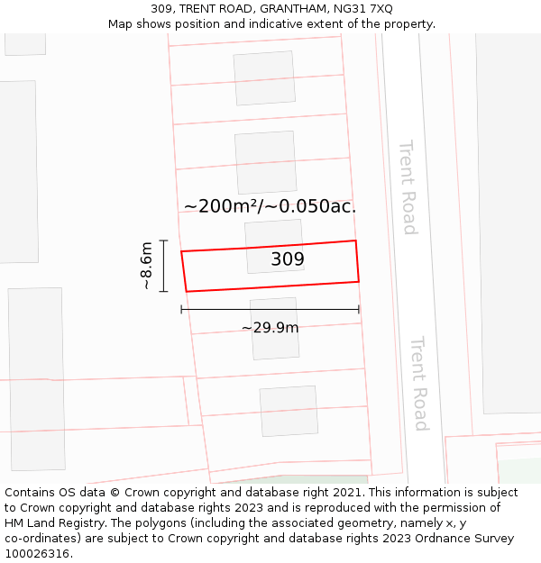 309, TRENT ROAD, GRANTHAM, NG31 7XQ: Plot and title map