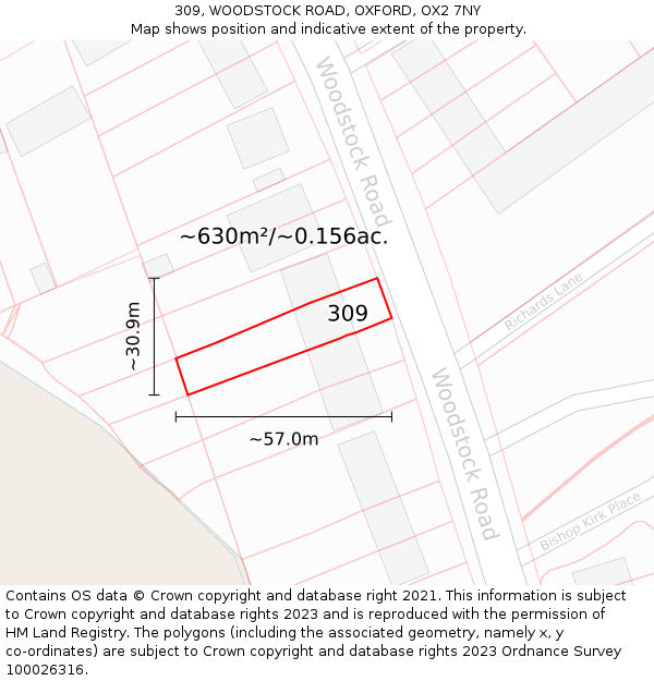 309, WOODSTOCK ROAD, OXFORD, OX2 7NY: Plot and title map