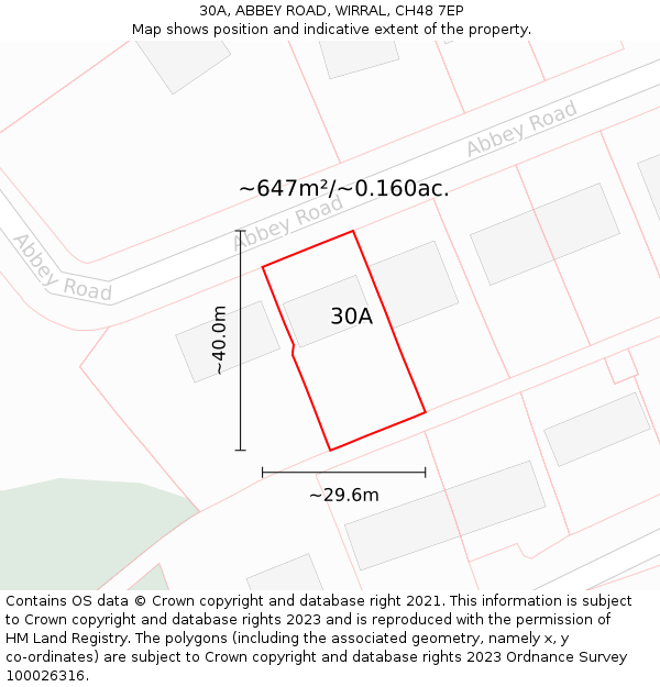 30A, ABBEY ROAD, WIRRAL, CH48 7EP: Plot and title map