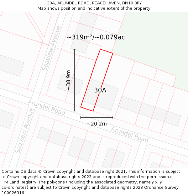 30A, ARUNDEL ROAD, PEACEHAVEN, BN10 8RY: Plot and title map