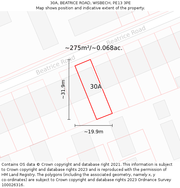 30A, BEATRICE ROAD, WISBECH, PE13 3PE: Plot and title map