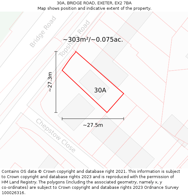 30A, BRIDGE ROAD, EXETER, EX2 7BA: Plot and title map