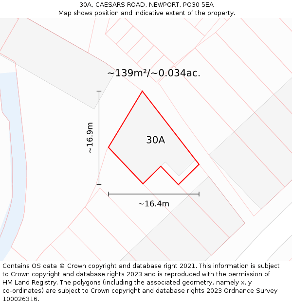 30A, CAESARS ROAD, NEWPORT, PO30 5EA: Plot and title map