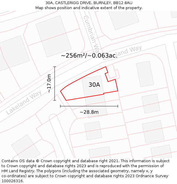 30A, CASTLERIGG DRIVE, BURNLEY, BB12 8AU: Plot and title map