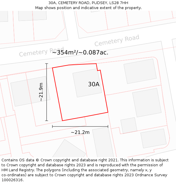 30A, CEMETERY ROAD, PUDSEY, LS28 7HH: Plot and title map